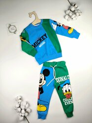 Комплект одежды детский/ Пижама для мальчика/ Штанишки с кофтой для мальчика синего и голубого цветов с Микки Маусом на 6-7 лет