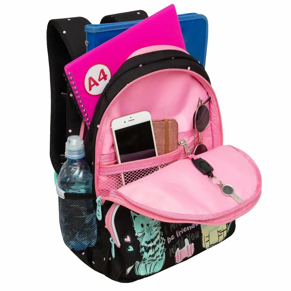 Рюкзак школьный GRIZZLY с карманом для ноутбука 13", анатомической спинкой, для девочки RG-460-1/2.
