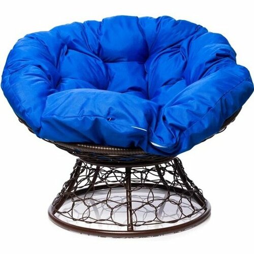 Кресло M-group Папасан ротанг коричневое + синяя подушка