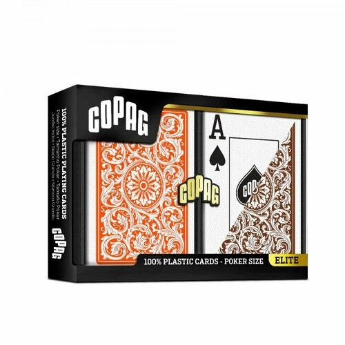 Игральные карты пластиковые Copag Elite Jumbo Index, оранжевые / коричневые, 2 колоды игральные карты texas holdem jumbo index 100% пластик синие