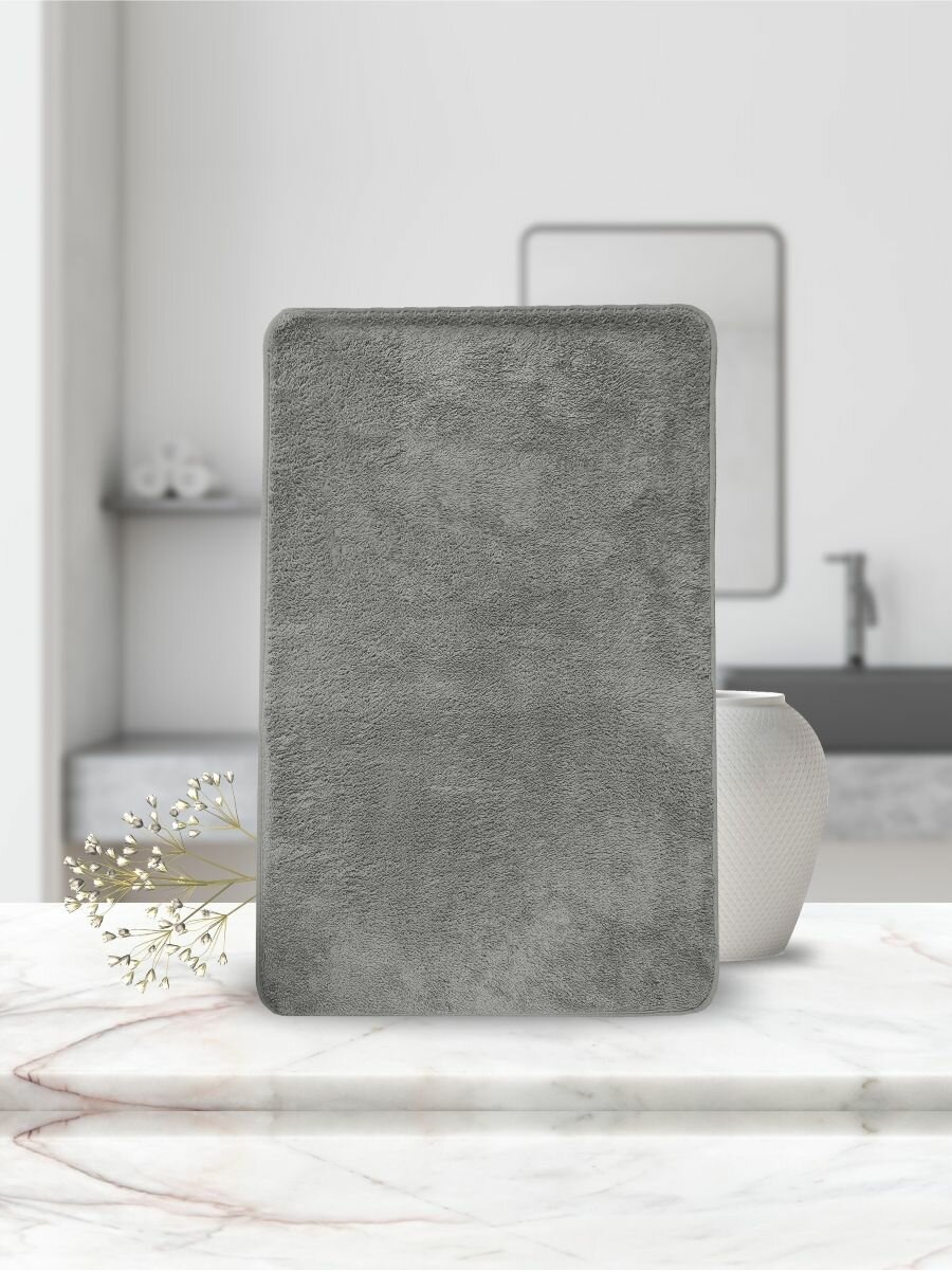 Коврик для ванной и туалета AquaDomer Teddy, размер 60х100см, мягкий ворс, цвет серый — фото 1