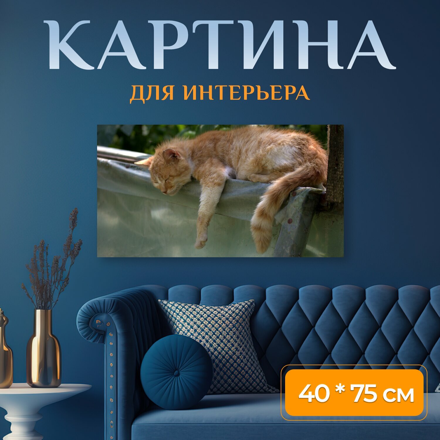 Картина на холсте "Кот, ты спишь, красноватый" на подрамнике 75х40 см. для интерьера