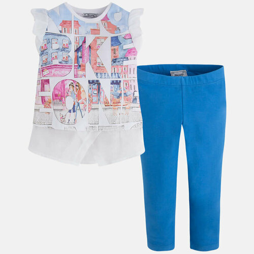 Комплект одежды Mayoral, размер 128 (8 лет), белый, синий комплект натали бриджи футболка капри короткий рукав пояс на резинке карманы трикотажная размер 60 синий