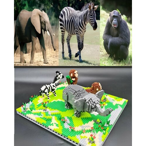Конструктор 3D из миниблоков RTOY Любимые животные слон, зебра и обезьяны 1980 элементов - JM6628