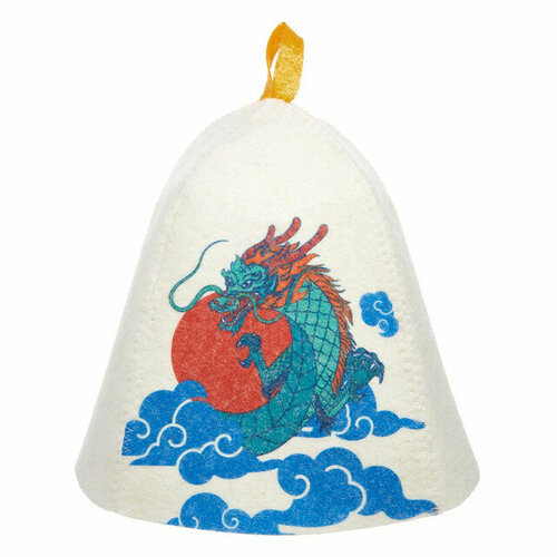 Шапка банная яркий дракон с принтом войлок белая 656₽
