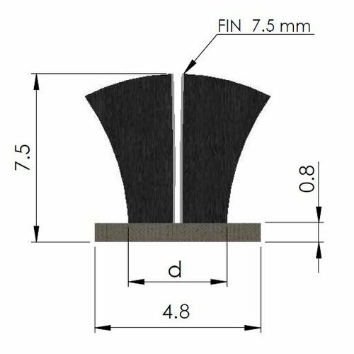15 метров, Уплотнитель фетровый Tecseal CS 4.8х7.5 мм 4Р серый (PB048.750-FP)