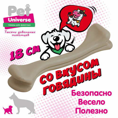 Игрушка для собак Pet Universe кость жевательная со вкусом говядины, полипропилен, 18х3,5х4,5 см PU8003B