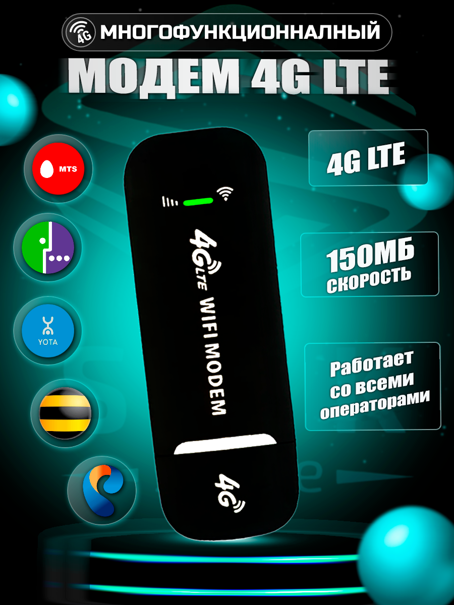 Модем 4g wifi + СИМ Карта В Подарок. Карманный роутер wifi USB LTE черный