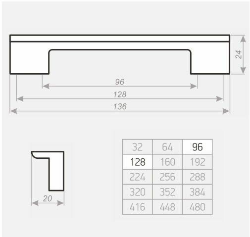 Изображение Ручка рейлинг 128 мм пластик.(цвет хром глянец)- 1 шт+ крепёж
