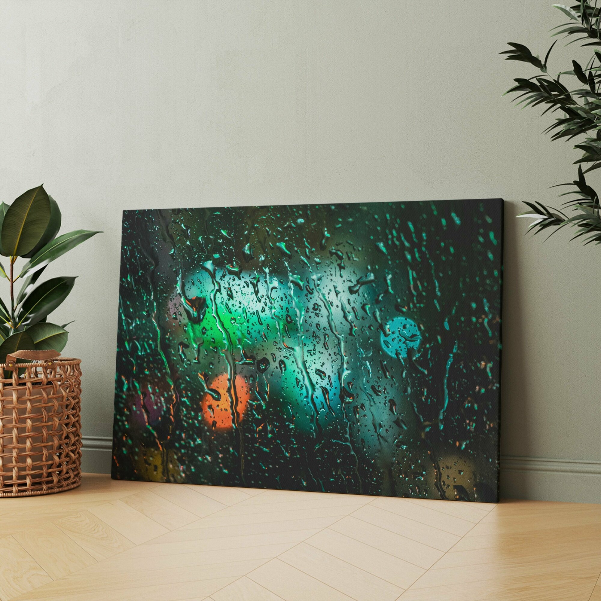 Картина на холсте (капли дождя на стекле воды) 30x40 см/для интерьера/в комнату/на стену/в подарок