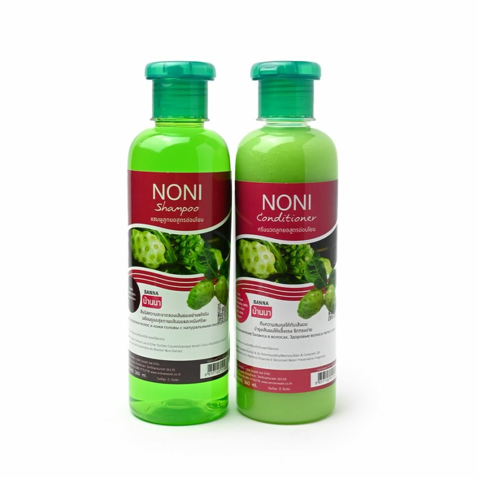 фото NONI, Combo SHAMPOO+CONDITIONER, Banna (нони, Набор шампунь и кондиционер, Здоровье и восстановление волос, Банна), 360 мл. + 360 мл.