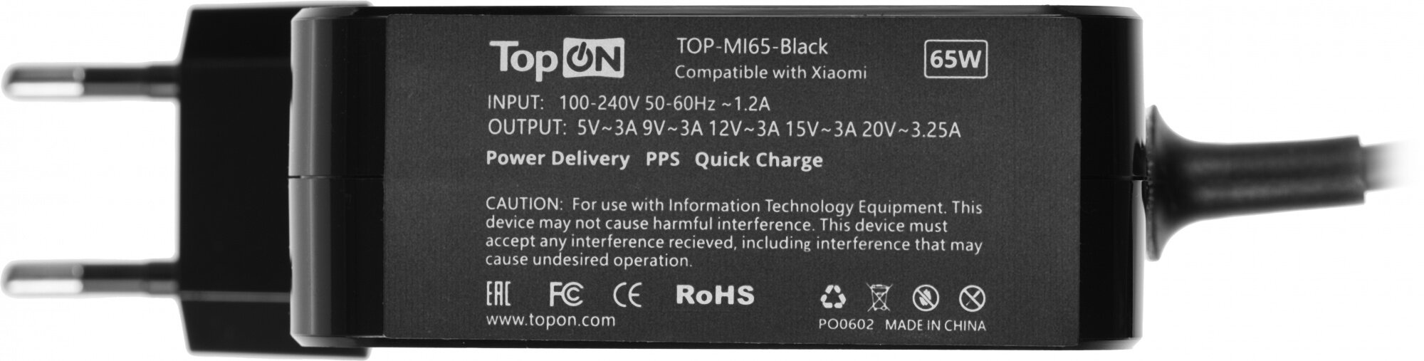 Зарядное устройство TopON 65W (5V-20V до 3.25A) c Type-C, Черный TOP-MI65-Black Черный - фото №9