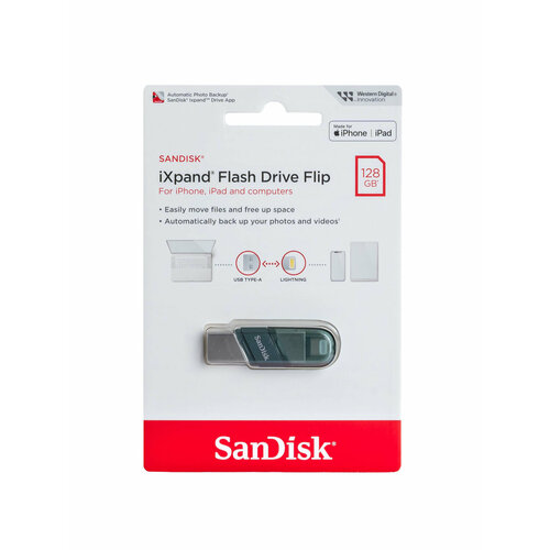Флеш-накопитель (флэшка) SanDisk USB 3.1 Gen 1 128 ГБ iXpand Flash Drive Flip Lightning для iPhone и iPad
