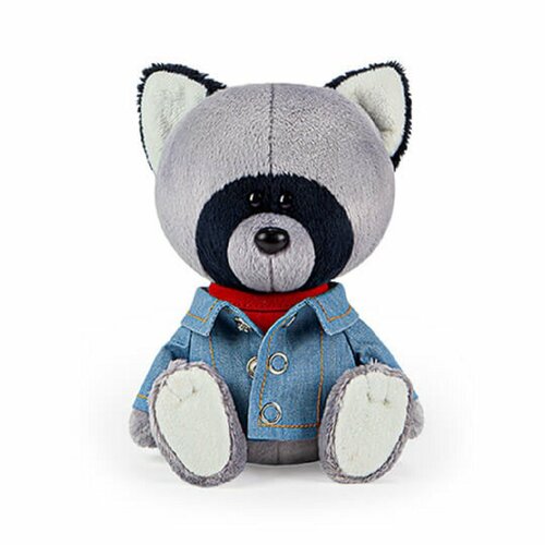 Мягкая игрушка Енот Лёка в красной майке и джинсовке 15см.
