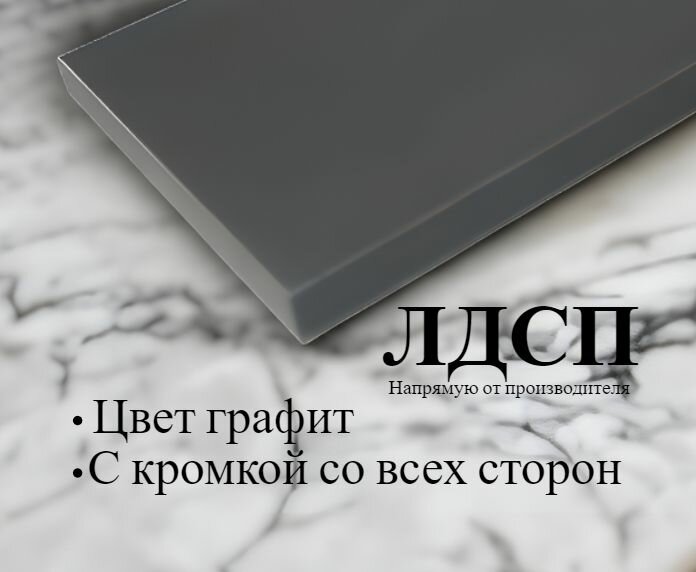 Мебельная полка лдсп щит 16 мм с кромкой Графит10x40 см ЛДСП Полка для мебели, полка для дома, полка настенная