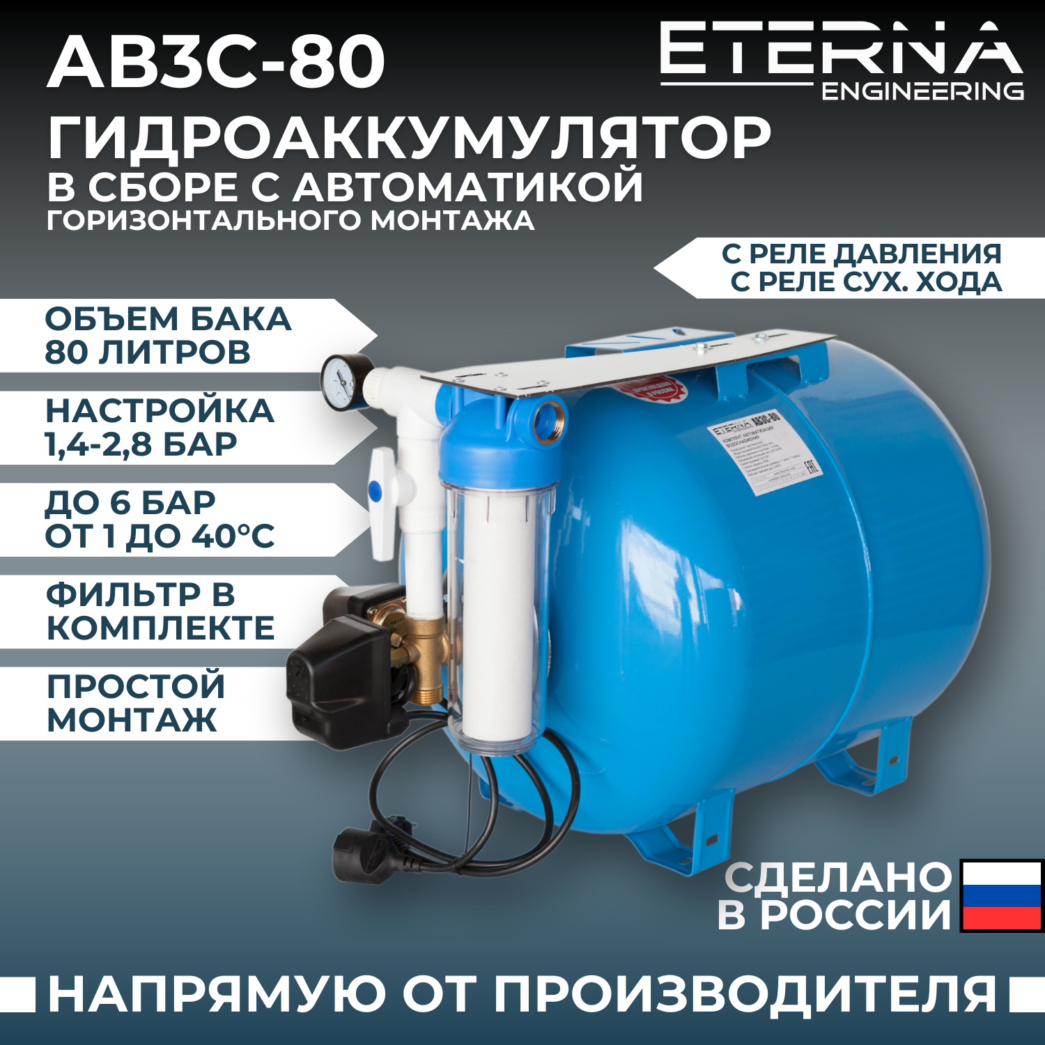 фото Гидроаккумулятор ETERNA Engineering АВ3С-24 горизонтальная установка