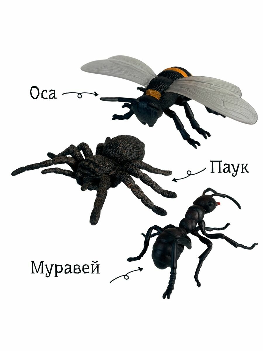 Набор из 3 фигурок насекомых "Оса, паук и муравей"