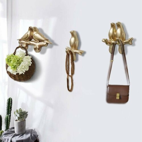 Декор настенный-вешалка Голубки 105 x 7 см золото 640₽