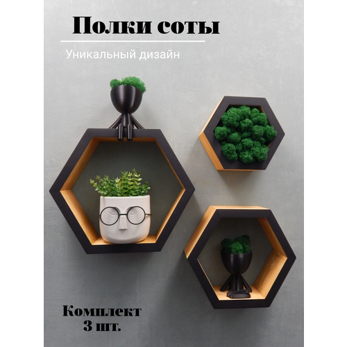 фото Комплект полок соты, дуб с чёрным, 3шт. деревяшкин