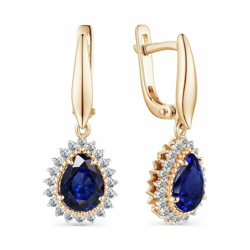 Серьги MINERAL NATION, серебро, 925 проба, сапфир, фианит, золотой