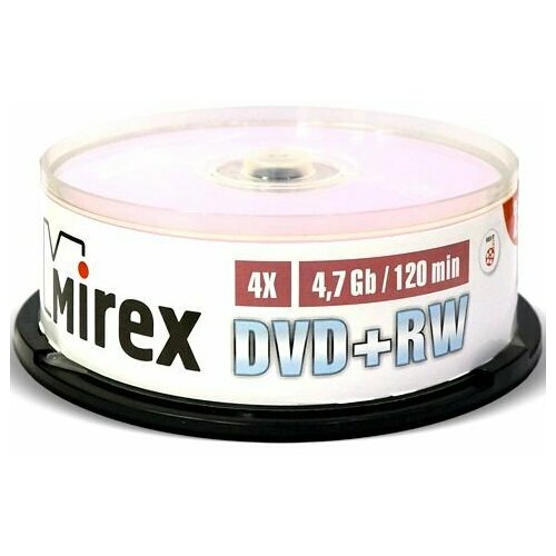 Диск DVD+RW Mirex 4.7Gb 4x Cake Box (25шт) (202592)