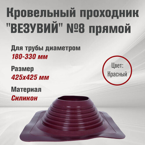 Изображение товара Кровельный проход "везувий" № 8 (д.180-330мм, 425х425мм) прямой, силикон, Красный