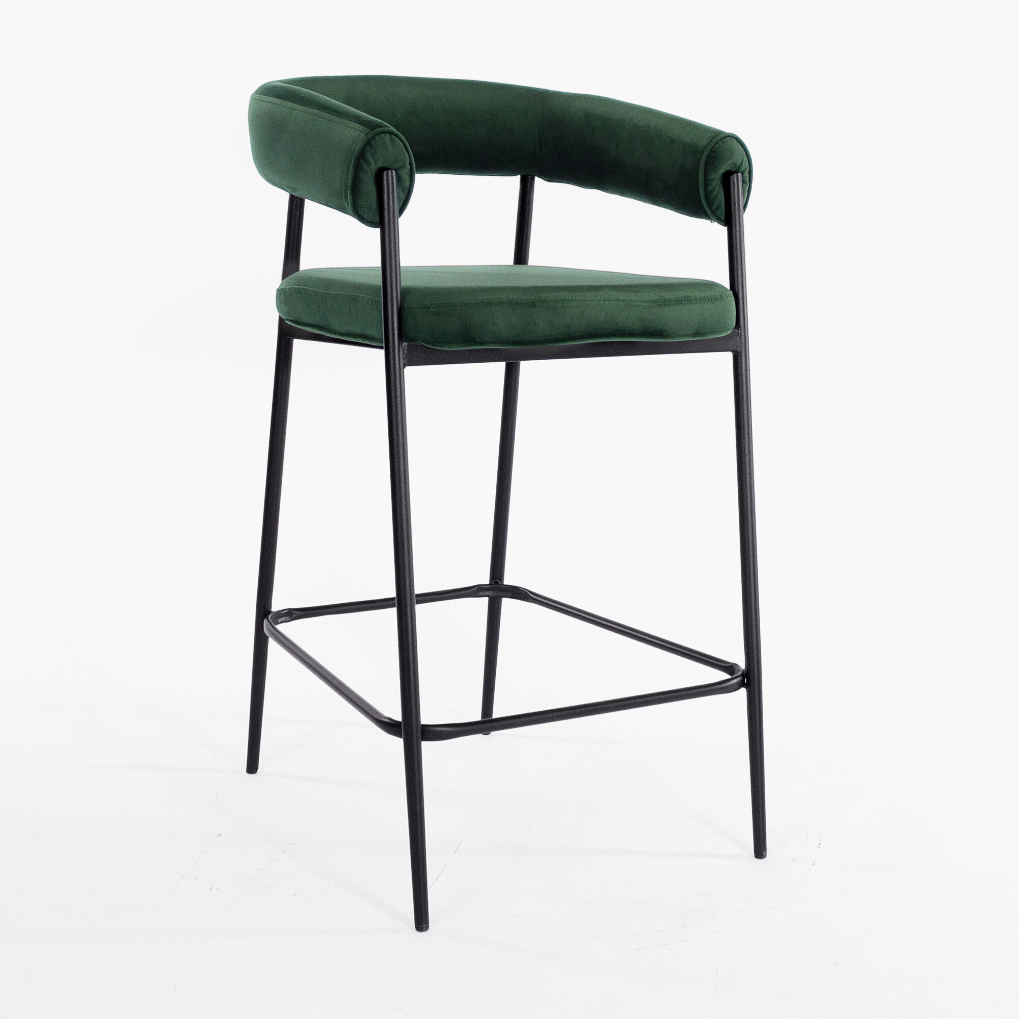 Стул полубарный Манчестер темно-зеленый бархат, ножки металл черный для дома/для гостиной/для столовой/для кафе/кухонный стул/стул кухонный