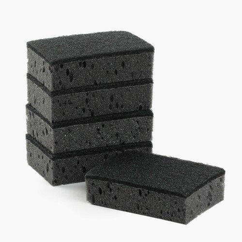 Губка для мытья посуды 10x7 см 5 шт полиуретанполиэстер прямоугольная черная Black clean 299₽