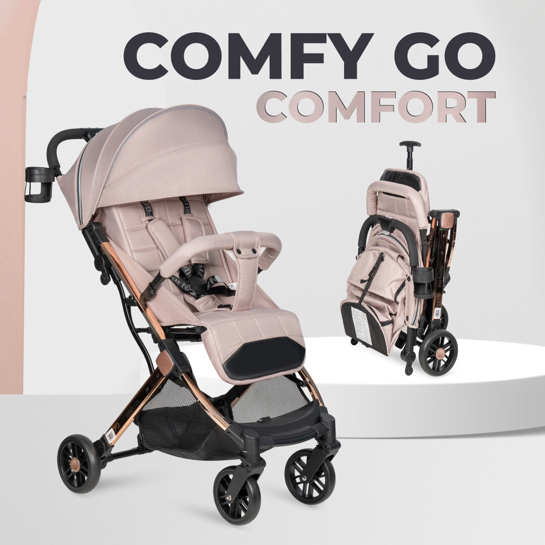 Коляска прогулочная складная Farfello Comfy Go Comfort Chrome, бежевый на хроме