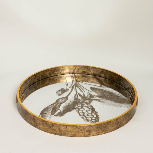 Поднос сервировочный Зеркальные цветы 40 см для посуды украшений косметики интерьера с зеркальной поверхностью бронзовый 3509₽