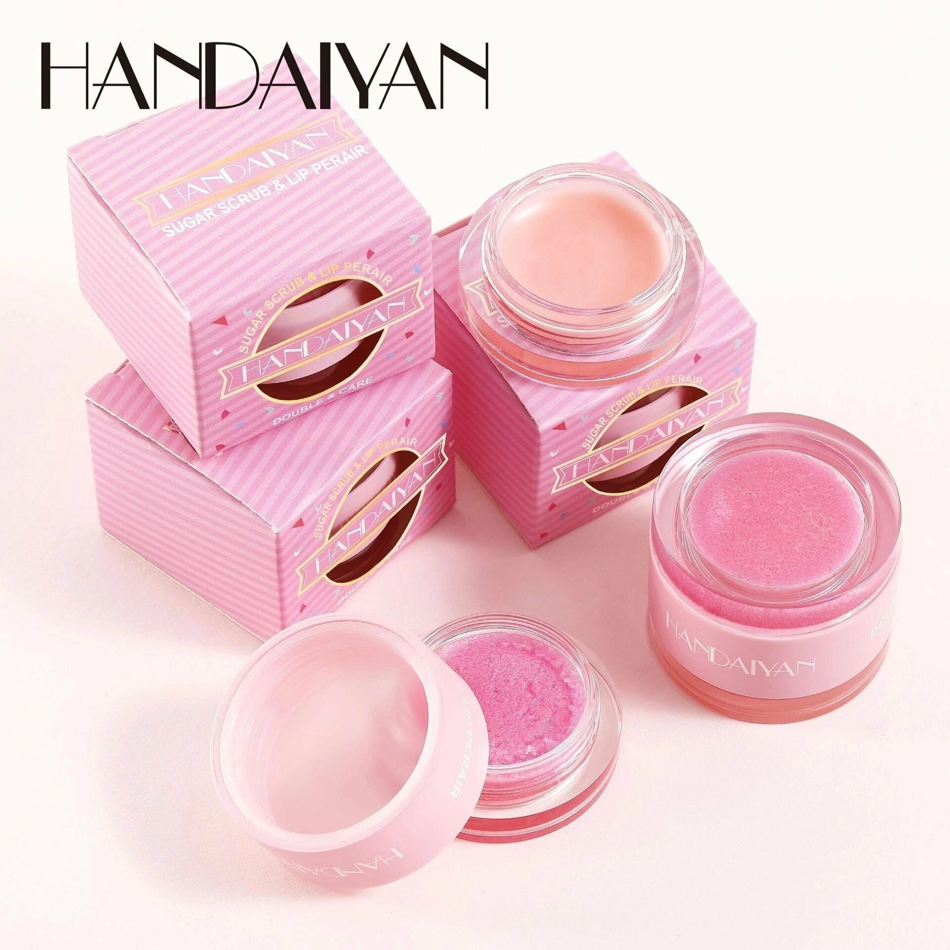 Бальзам увлажняющий и сахарный скраб для губ HANDAIYAN 2in1 Sugar Scrub & Lip Repair Balm