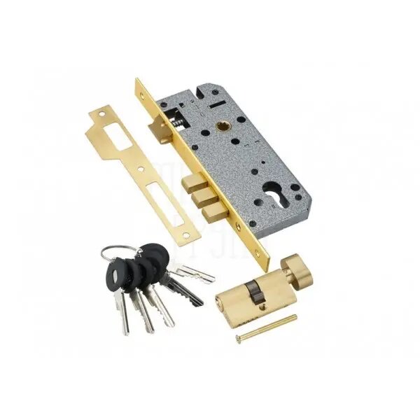 Замок врезной с цилиндром ADDEN BAU LOCK 4585 5-60B D полированное золото