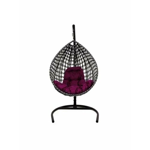 Подвесное кресло M-group капля люкс двуцветное с ротангом чёрное/белое розовая подушка подвесное кресло с ротангом для компании чёрное розовая подушка