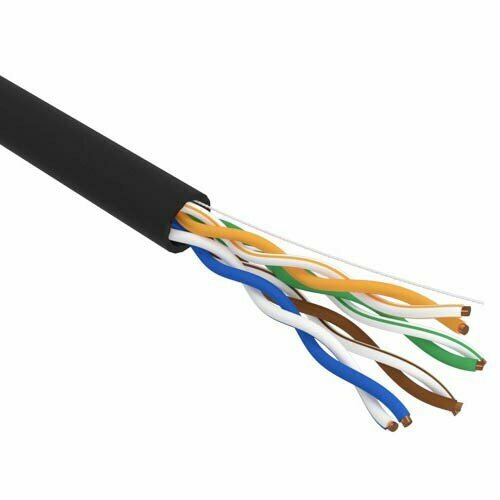 Rexant Кабель 01-0045-R Кабель витая пара U UTP CAT 5e PE 4PR 24AWG OUTDOOR SOLID черный 305м 16495₽