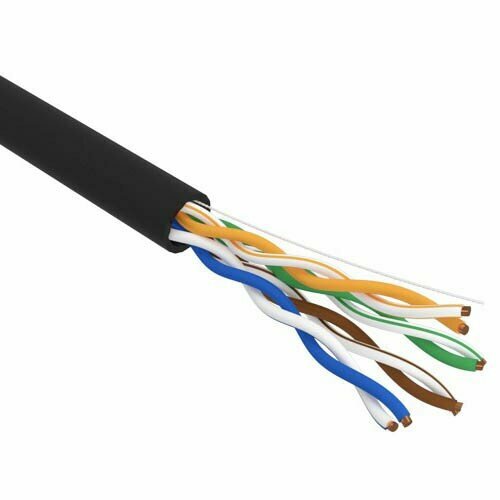 Rexant Кабель 01-0045-R Кабель витая пара U UTP, CAT 5e, PE, 4PR, 24AWG, OUTDOOR, SOLID, черный, 305м