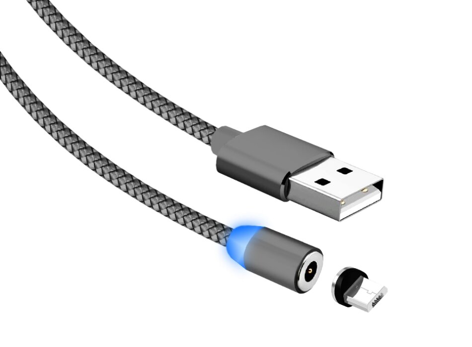 Кабель USB 2.0 - microUSB JETACCESS JA-DC26 1м серый(опл, USB/microUSB, Magnet,2A)