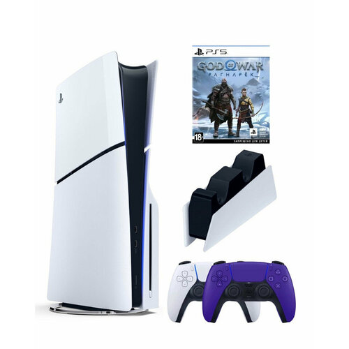 Приставка Sony Playstation 5 slim 1 Tb+2-ой геймпад(пурпурный)+зарядное+God of War приставка sony playstation 5 slim 1 tb 2 ой геймпад пурпурный зарядное mortal kombat ultimate