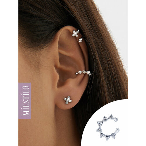 Моносерьга MIESTILO кафф на ухо ювелирный без прокола, серебро, 925 проба, родирование, серебряный