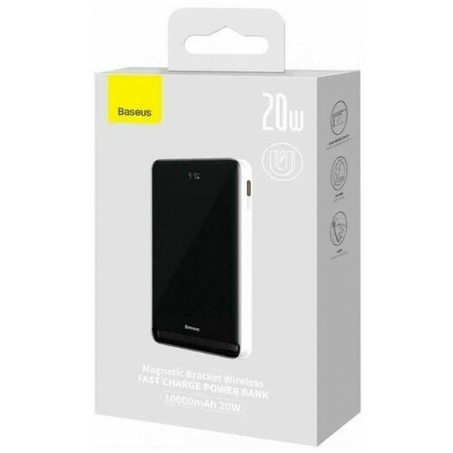 внешний аккумулятор с беспроводной зарядкой baseus magnetic mini air wireless fast charge power bank 10000mah 20w с кабелем type c черный Powerbank с беспроводной зарядкой Baseus Magnetic Bracket Wireless 10000mAh 20W (PPCX000202) белый