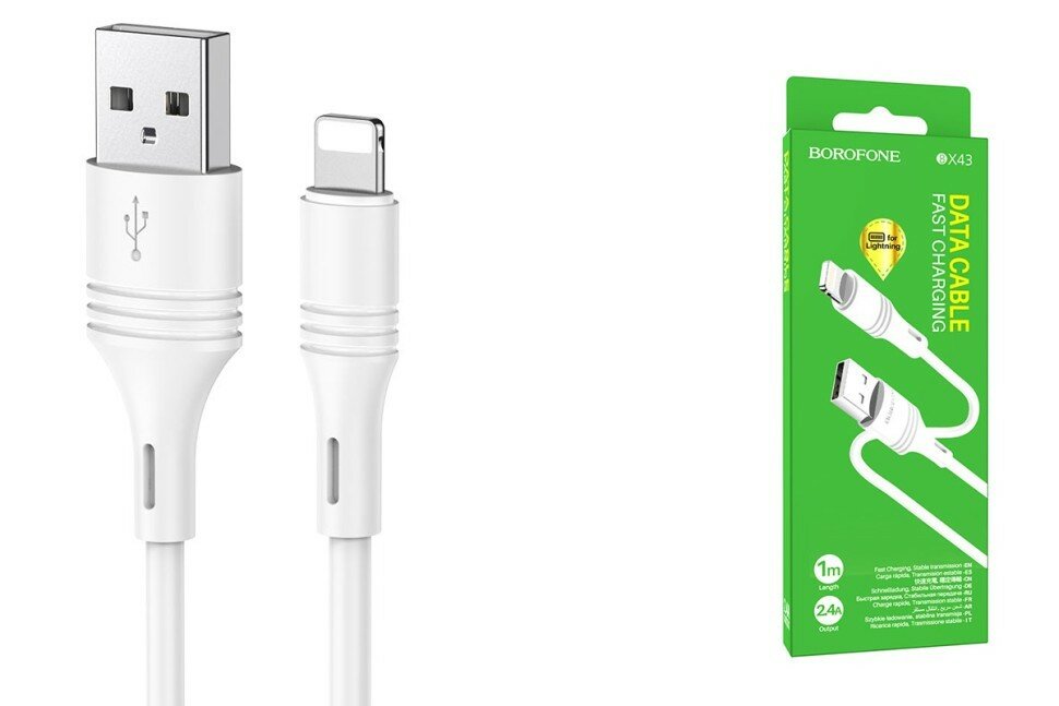 Usb Кабель-зарядка Lightning Borofone BX43 Cooljoy 2.4A 1м силиконовый белый 1