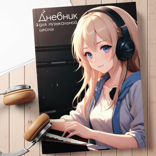 Дневник для музыкальной школы Аниме девочка-пианистка 32 листа на скобе 290₽