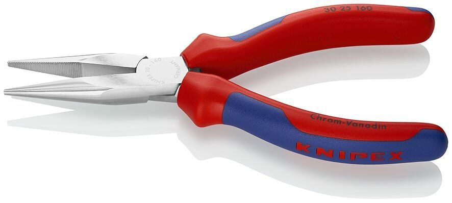 Длинногубцы KNIPEX, плоскокруглые рифлённые губки 50 мм, длина 160 мм, хром, 2-комп ручки KN-3025160