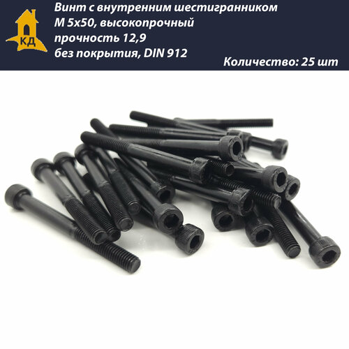 Винт с внутренним шестигранником М 5х50, высокопрочный, прочность 12,9, без покрытия, DIN 912, 25 шт.