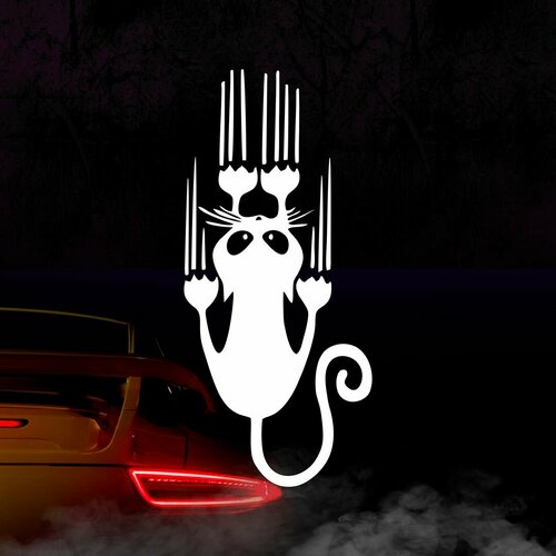 Наклейка Царапающий кот белая 400₽