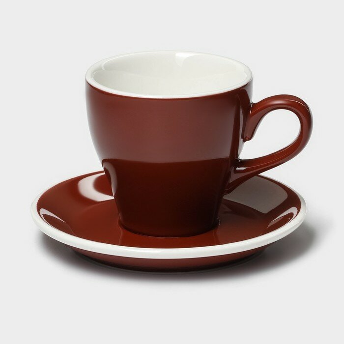 Кофейная пара фарфоровая Magistro Coffee time, 2 предмета: чашка 280 мл, блюдце d=15,5 см, цвет коричневый