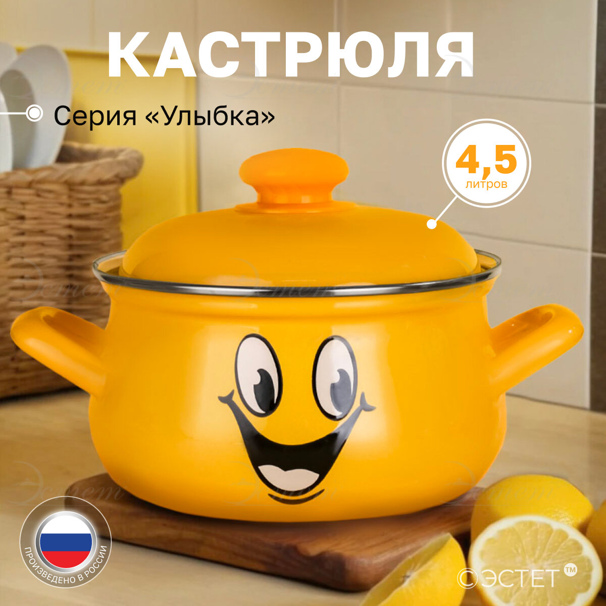 Кастрюля эмалированная для плиты 4.5 л