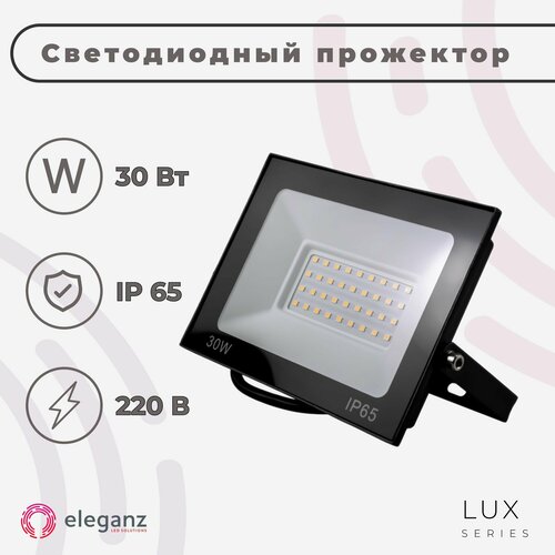 Прожектор светодиодный уличный Eleganz 30Вт от сети 220В со степенью защиты IP65 алюминий 2850Лм 6000К холодно-белого света 1300₽