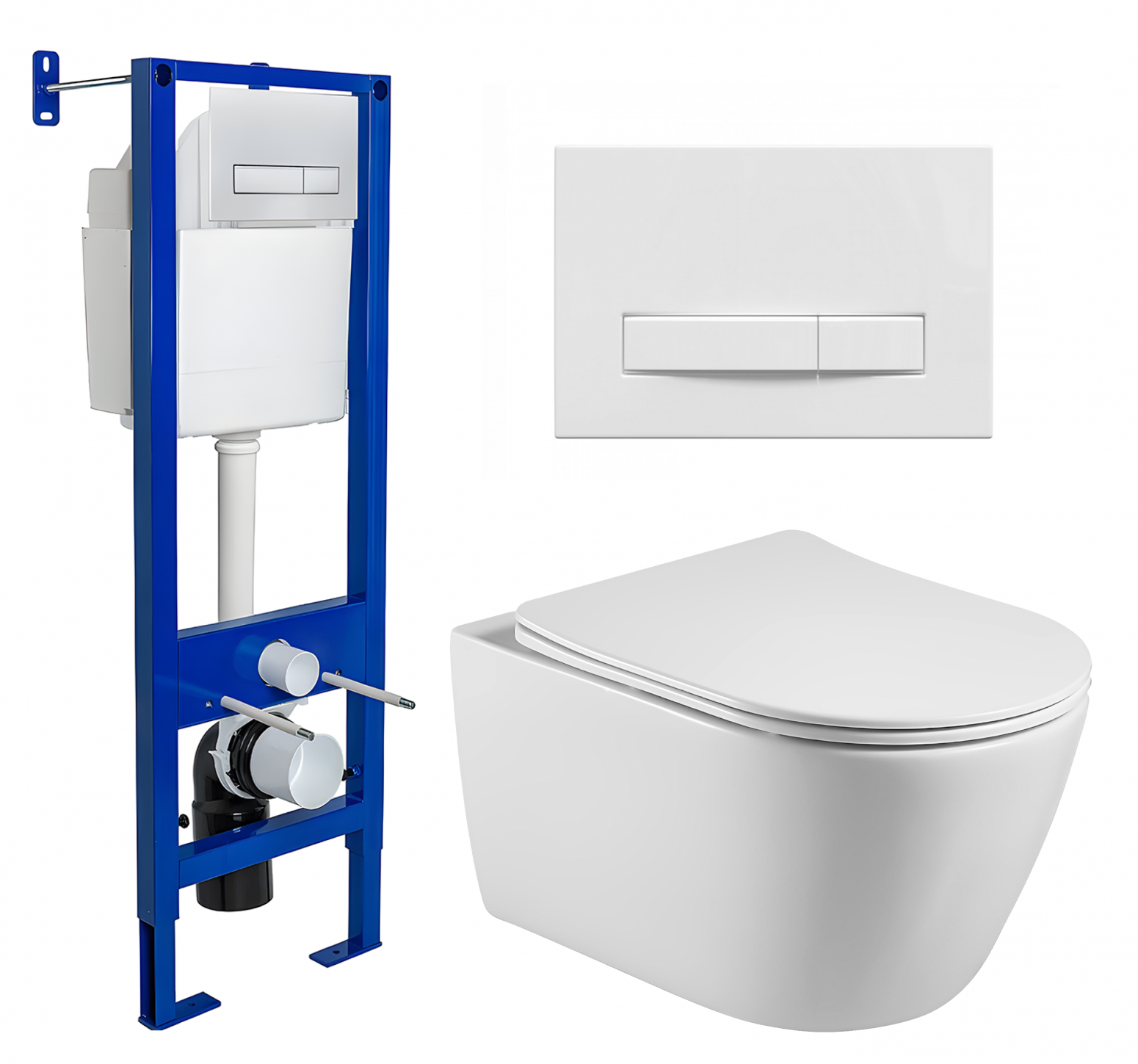 Комплект 3 в 1 инсталляция Berges Wasserhaus Atom Line 410 + Унитаз подвесной Акватек Вега AQ1905-00 + кнопка белая