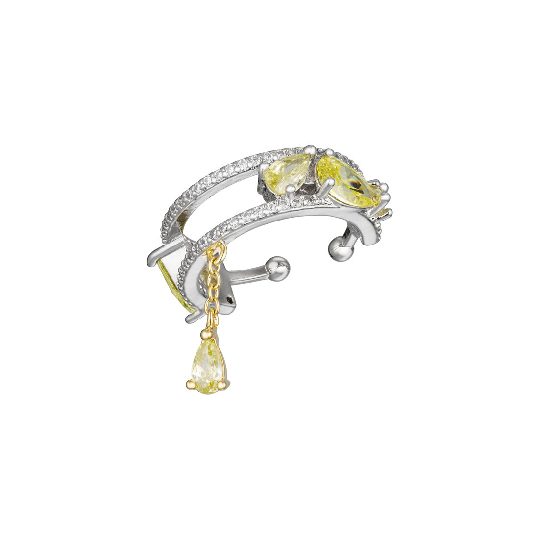 Серьги каффы caviar jewellery, фианит, размер 15 мм, серебристый
