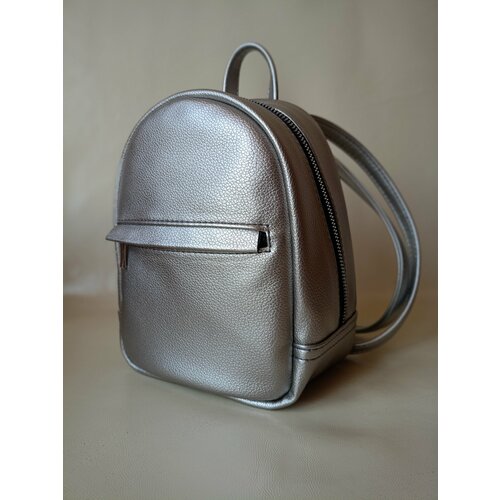 Женский городской рюкзак McKIR 21-138 экокожа серебро молния под металл (мини-размер)